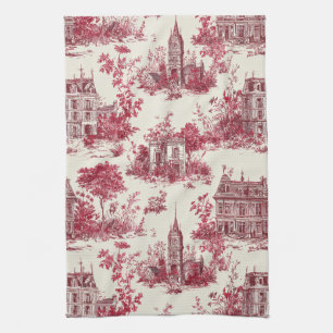 Traditional Red Countryside Toile Pattern Kitchen Towel