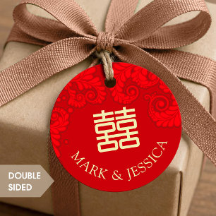 Traditional Red Double Happiness Wedding Round Favor Tags