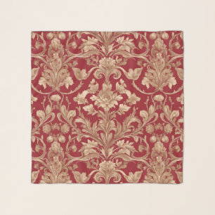 Traditional Red Faux Gold Patterned Elegant Scarf