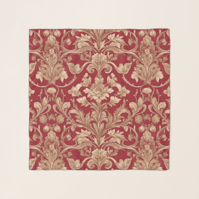 Traditional Red Faux Gold Patterned Elegant Scarf (Front)