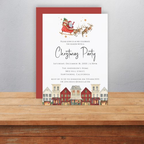 Traditional red festive family santa christmas  invitation