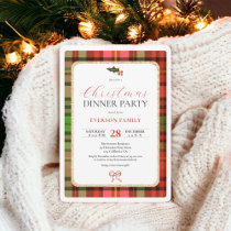 Traditional Red Festive Plaid Christmas Party Invitation