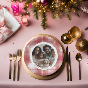 Traditional Red Gingham Holiday Photo Paper Plates