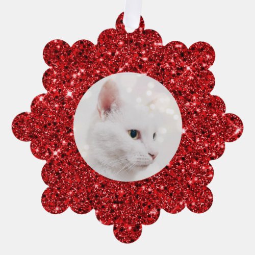 Traditional Red Glitter Picture Frame Ornament Card