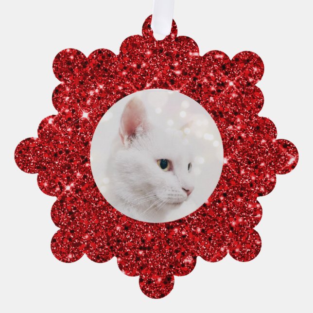 Traditional Red Glitter Picture Frame Ornament Card (Front)