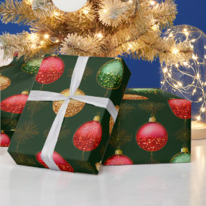 Traditional Red Gold and Green Ornaments Wrapping Paper