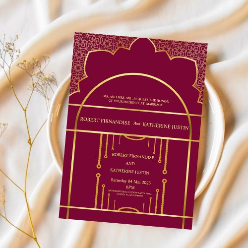 Traditional RED GOLD Bronze Mandala Indian Wedding Invitation
