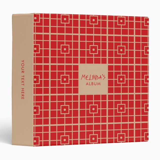 Traditional Red & Gold Chinese Geometric Pattern 3 Ring Binder (Front/Spine)
