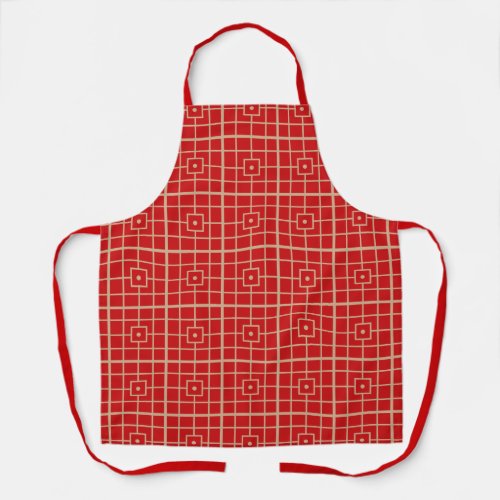 Traditional Red  Gold Chinese Geometric Pattern Apron