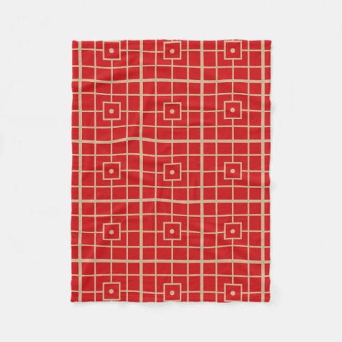 Traditional Red  Gold Chinese Geometric Pattern Fleece Blanket