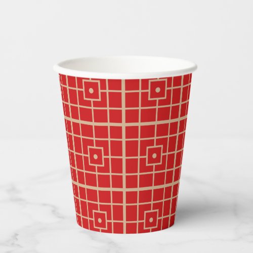 Traditional Red  Gold Chinese Geometric Pattern Paper Cups