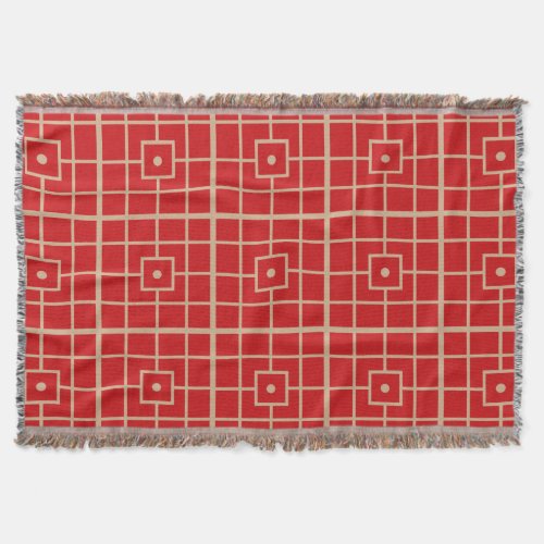 Traditional Red  Gold Chinese Geometric Pattern Throw Blanket