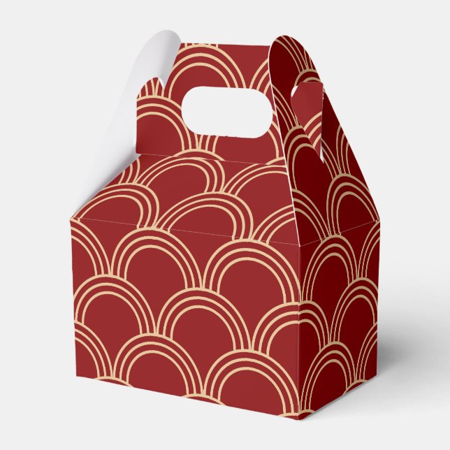 Traditional Red & Gold Chinese Pattern Favor Boxes (Front Side)