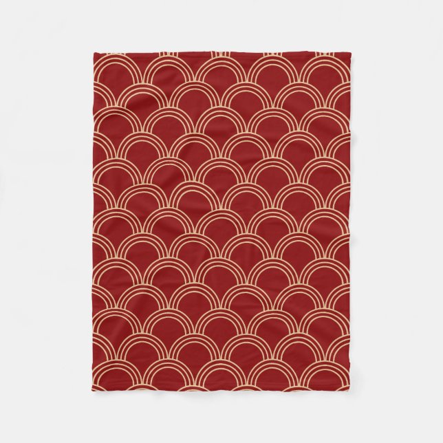 Traditional Red & Gold Chinese Pattern Fleece Blanket (Front)