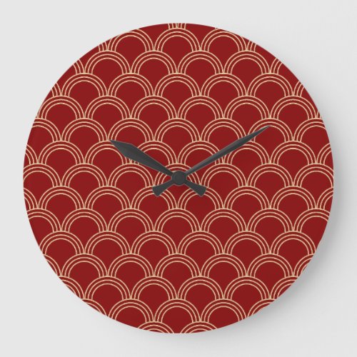 Traditional Red  Gold Chinese Pattern Large Clock