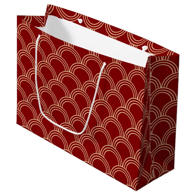Traditional Red & Gold Chinese Pattern Large Gift Bag (Front Angled)