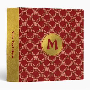 Traditional Red & Gold Chinese Pattern Monogram 3 Ring Binder