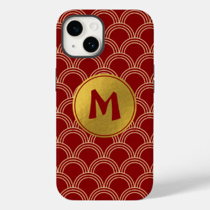 Traditional Red & Gold Chinese Pattern Monogram Case-Mate iPhone 14 Case