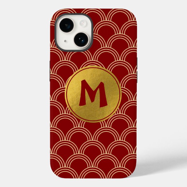 Traditional Red & Gold Chinese Pattern Monogram Case-Mate iPhone Case (Back)