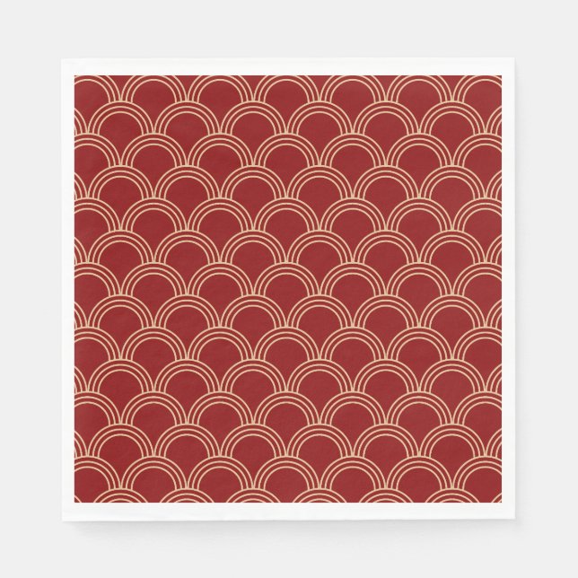 Traditional Red & Gold Chinese Pattern Napkins (Front)