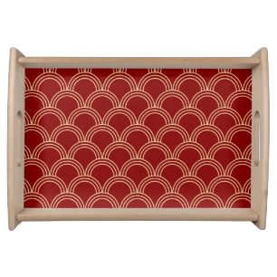 Traditional Red & Gold Chinese Pattern Serving Tray