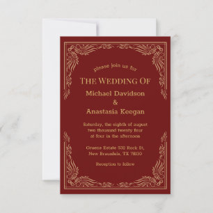 traditional red gold geometric Indian wedding Invitation