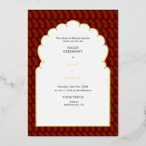 Traditional Red  Gold Mehendi Ceremony Indian Foil Invitation