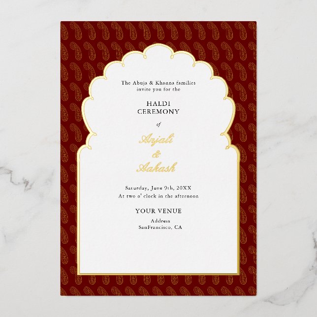 Traditional Red & Gold Mehendi Ceremony Indian Foil Invitation (Front)