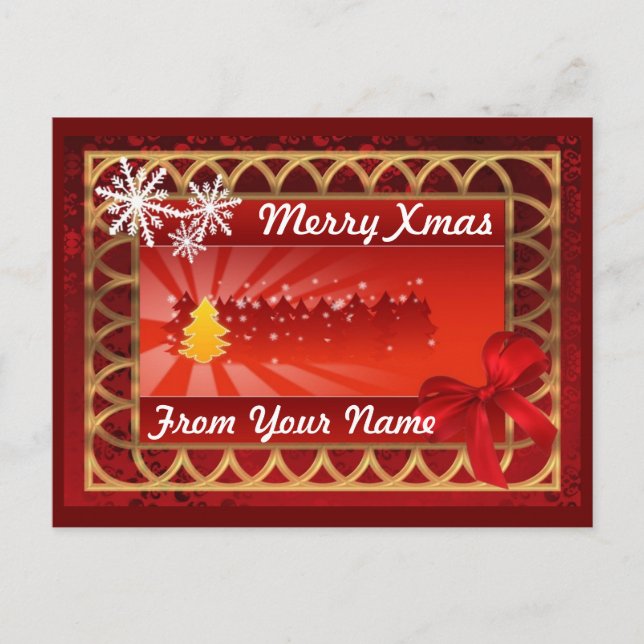 Traditional red & gold personalized  christmas holiday postcard (Front)