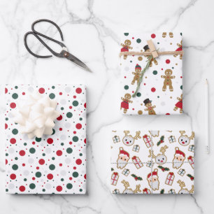 Traditional Red Green Christmas Gingerbread Santa  Wrapping Paper Sheets