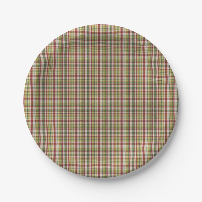 Traditional Red & Green Plaid Christmas Plates (Front)