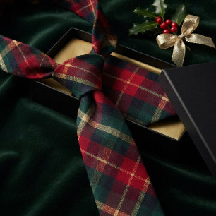 Traditional Red Green Tartan Plaid Neck Tie