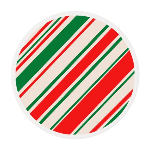 Traditional Red Green White Stripes Candycane Edible Frosting Rounds