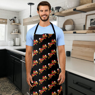 Traditional Red Heart Mom Dad Banner Tattoo Design Apron