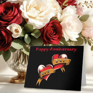 Traditional Red Heart Mom Dad Banner Tattoo Design Card