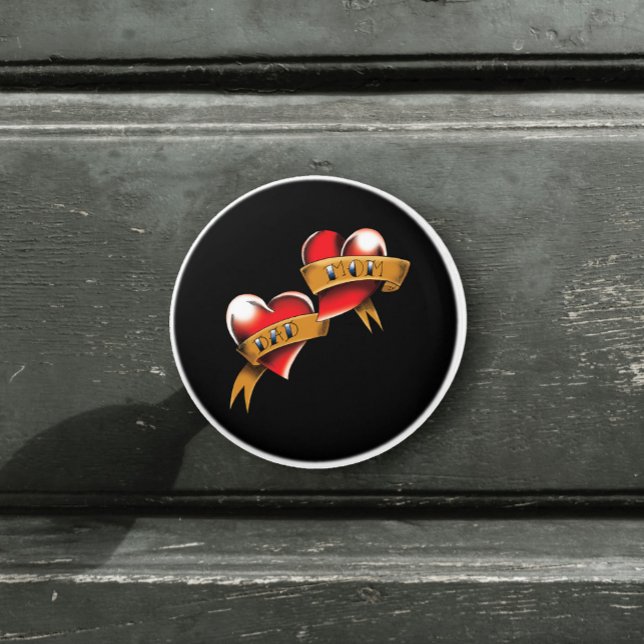 Traditional Red Heart Mom Dad Banner Tattoo Design Ceramic Knob (Creator Uploaded)