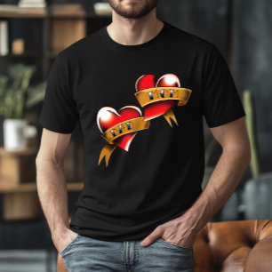Traditional Red Heart Mom Dad Banner Tattoo Design T-Shirt