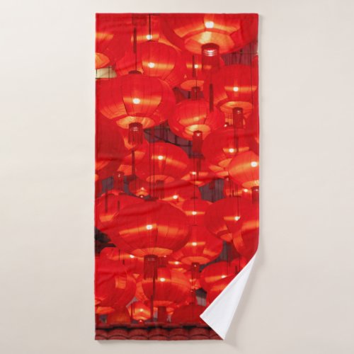 Traditional red lanterns decorated for Chinese new Bath Towel