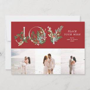 Traditional Red Leafy Botanical JOY Collage Photo Holiday Card