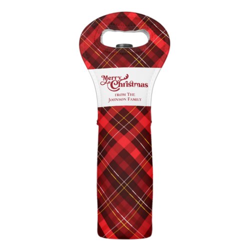 Traditional Red Plaid Custom Merry Christmas Gift Wine Bag