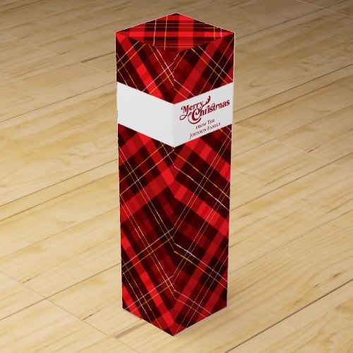 Traditional Red Plaid Custom Merry Christmas Gift Wine Box