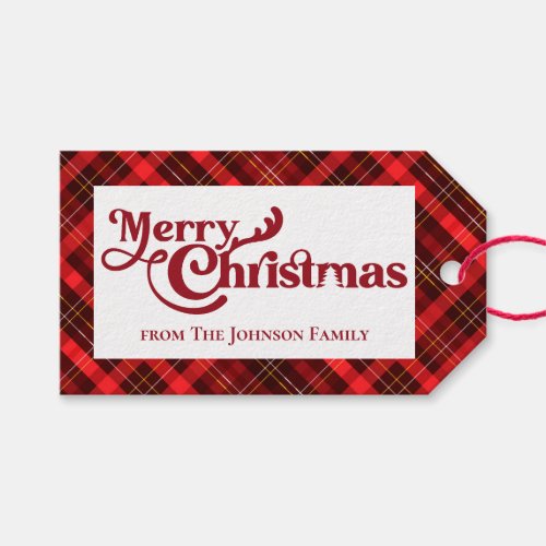 Traditional Red Plaid Custom Merry Christmas Party Gift Tags
