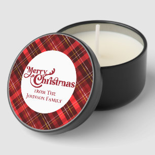 Traditional Red Plaid Tartan Merry Christmas Party Mini Candle Favors