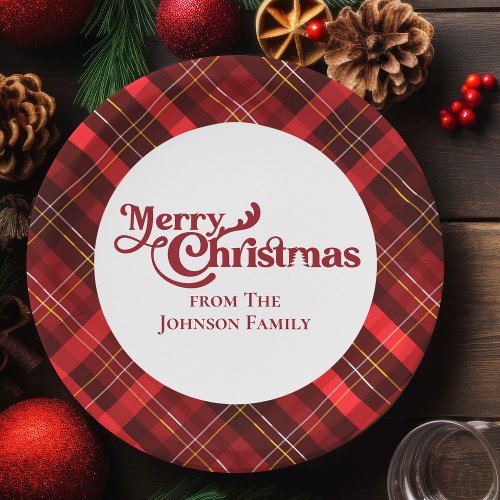 Traditional Red Plaid Tartan Merry Christmas Party Paper Plates