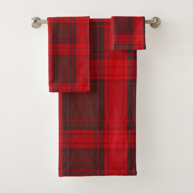 Traditional Red Plaid Tartan Modern Collection Bath Towel Set (Insitu)