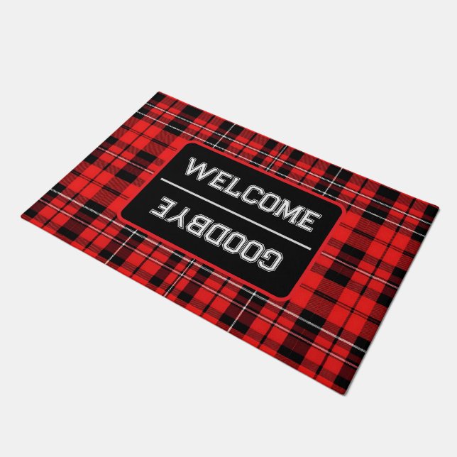 Traditional Red Plaid Tartan Popular Collection Doormat (Angled)