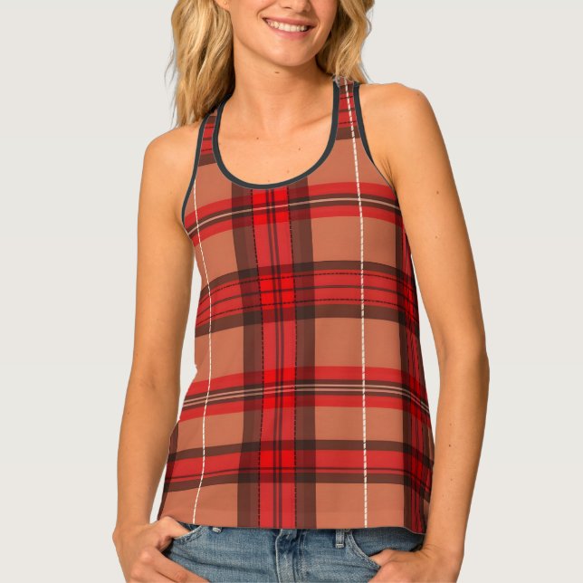 Traditional Red Plaid Tartan Trendy Collection Tank Top (Front)