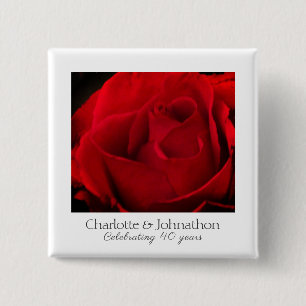 Traditional red rose 40th wedding anniversary button
