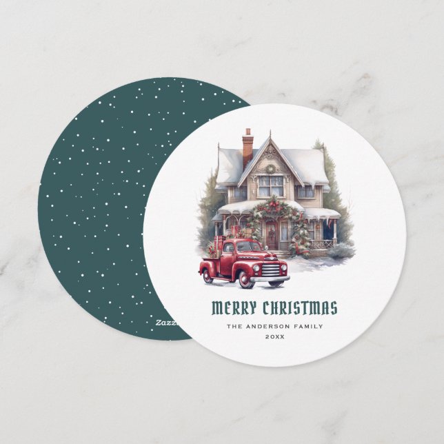 Traditional Red Truck Merry Christmas Card (Front/Back)