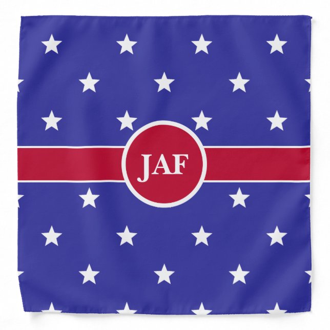Traditional Red White and Blue Monogram with Stars Bandana (Front)